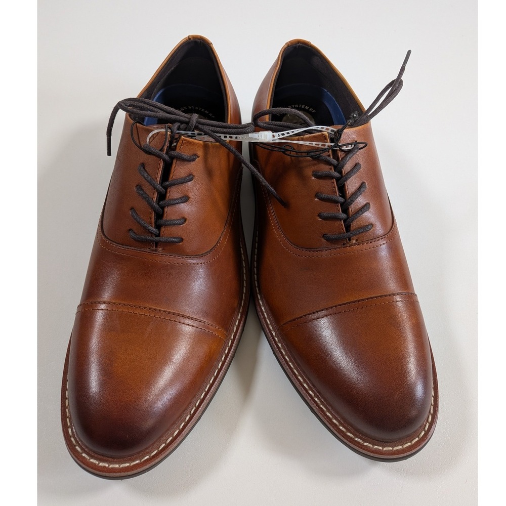Kenneth Cole Reaction Klay Flex Lace Up Cognac Brown Leather Cap Toe Oxford 9M